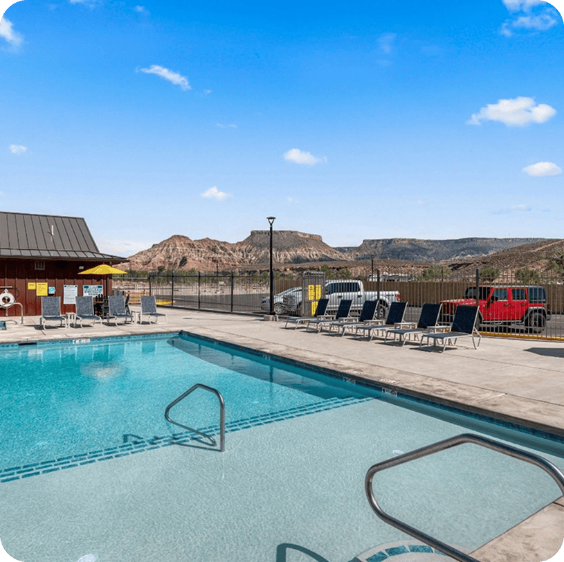 Scenic pool area with mountains