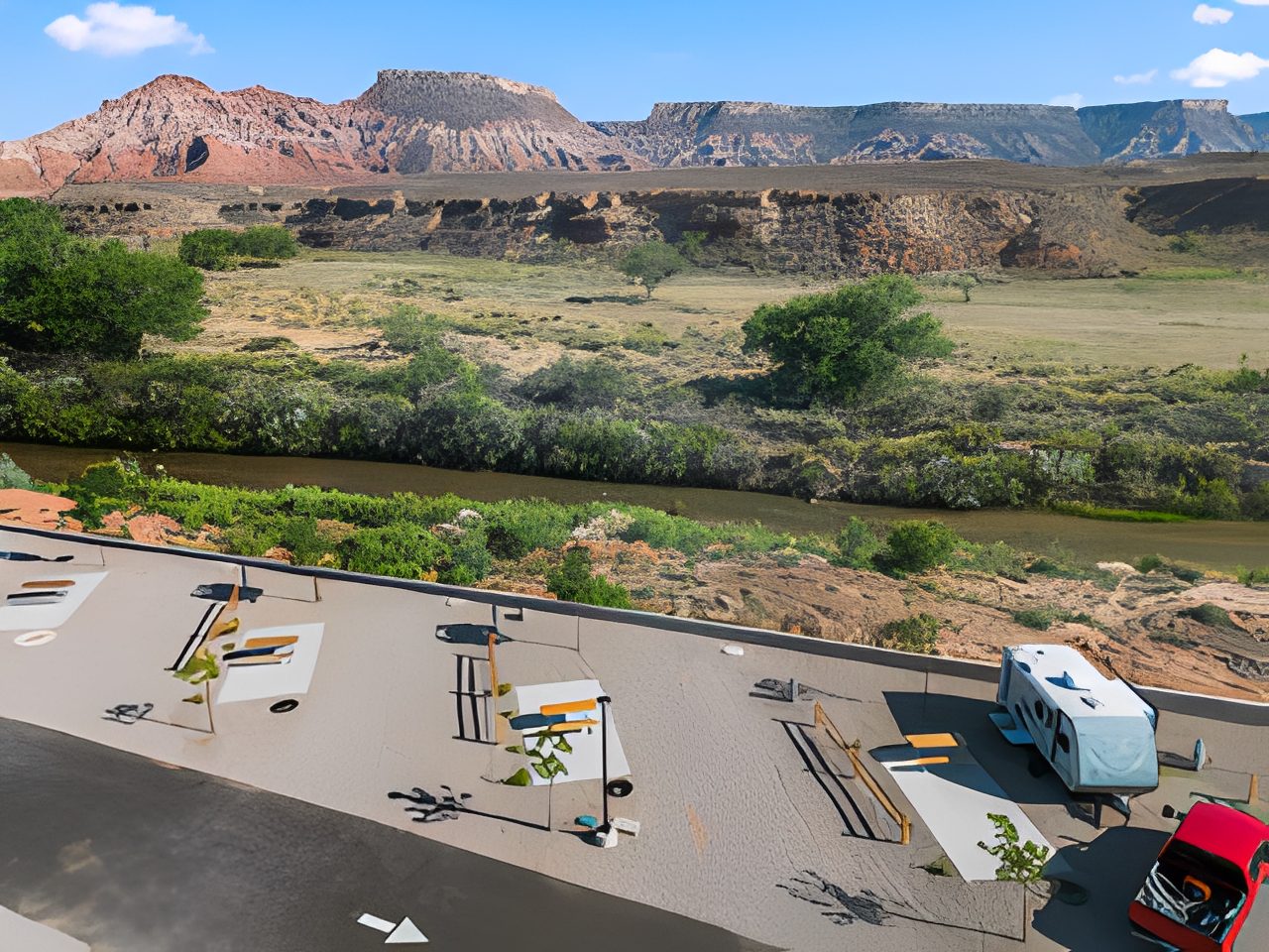 RV park with scenic mountain view.